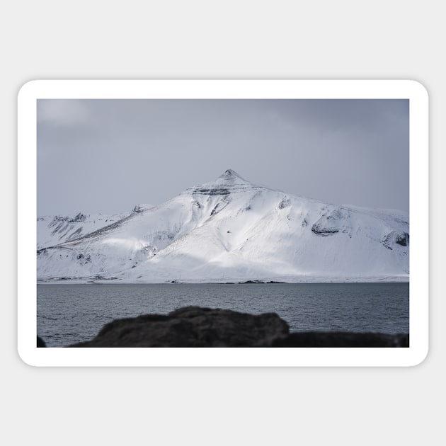 Mountain Covered in Snow in Iceland Photograph Sticker by Danny Wanders